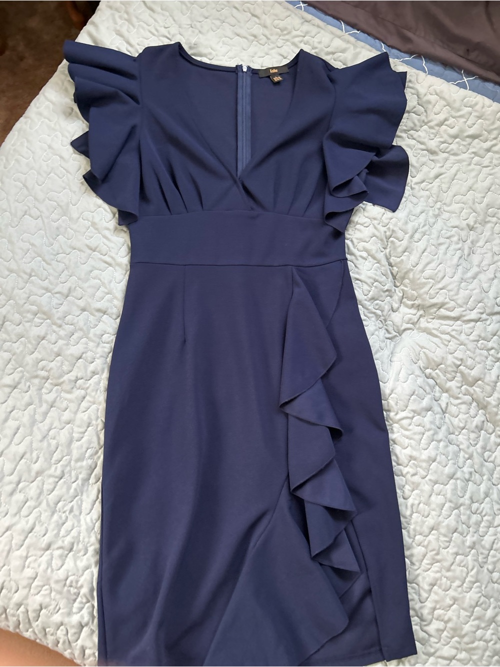 Ruffle Sleeve Navy Midi Dress